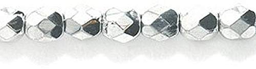 Preciosa Czech Fire 4 mm Faceted Round Polished Glass Bead, Full Coat Silver, 200-Pack