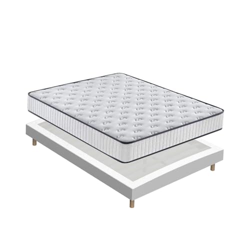 TEENO-Matelas en Mousse(160 x 200, 22CM) + Sommier tapissier volige + 4 Pieds et 26 Lattes, Parfait Soutien Haute Resilience Ultra Respirante, Matelas...