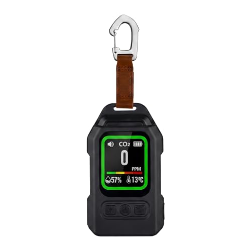 Portable CO2 Detector 4-in-1 Carbon Dioxide Detector for Car with Audible & Visual Alerts Temp/Humidity Sensor Magnetic Back 300H Standby Ideal for Home RV Camping (Black)