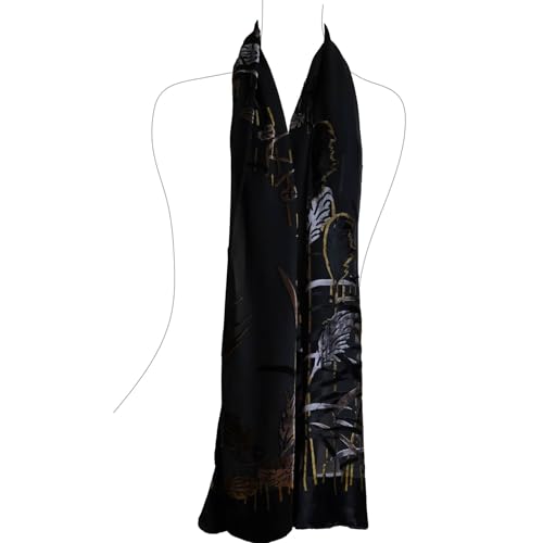 Silk Base Burn-out Velvet Shawl, 72" L x 21" W, Reed Catkin, Black Gold2
