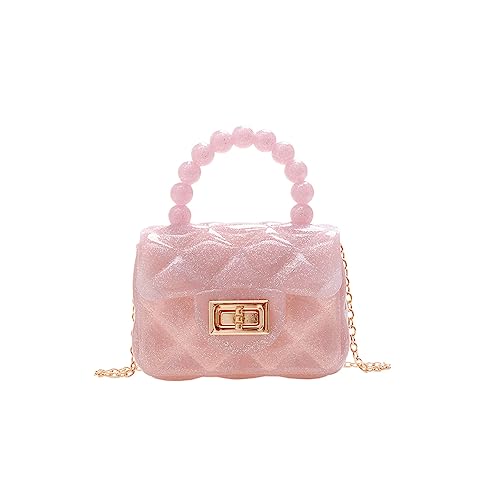 Women Girls Mini Jelly Purse Small Candy Color Jelly Crossbody Bag Cute Princess Shoulder Bag with Pearls Top Handle