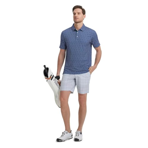 Image of M MAELREG Mens Golf Shirt Short Sleeve Dry Fit Print Moisture Wicking Performance Patterns Collared Polo Shirt