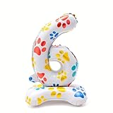 Toy Cartoon Inspired Story Number 6 Balloons 16inch Dog Paw Print Balloons Foil Ballon with Base For Birthday Party Decor Celebration Backdrop Festival Anniversary Graduation Background Decoration