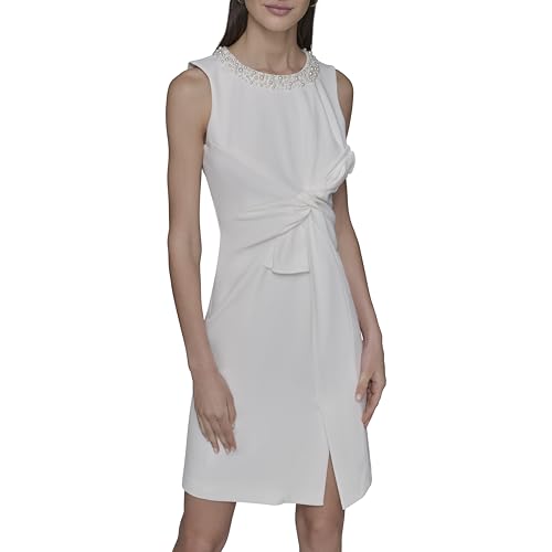 Image of Karl Lagerfeld Women's Crew Neck Twist Front Scuba Crepe Dress