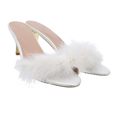 Sandales à talon femme en fourrure artificielle blanche élégantes TEHAUX confortables