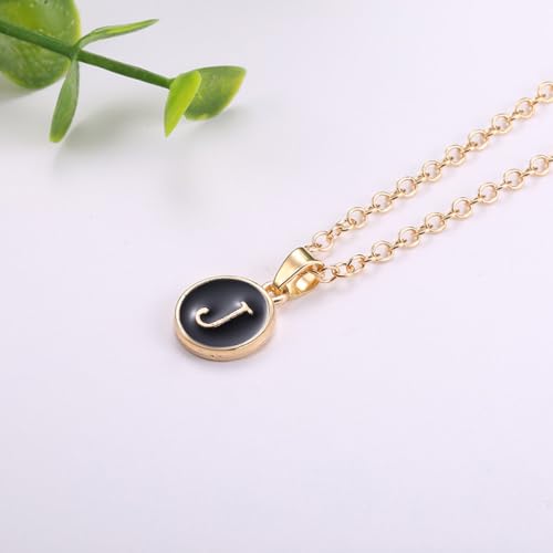 Image of Giftana Alphabet Locket with Chain, Black Enamel Letter A-Z Pendant Necklace for Woman and Girls, Personalized Initial Name Gold Plated Pendant Necklace Gift for Girlfriend, Sister