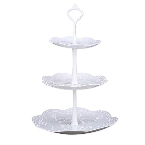 Xiaomu Expositor De Bolo Branco De Três Camadas, Suporte De Bolo Redondo De Plástico Com Prato De Fr