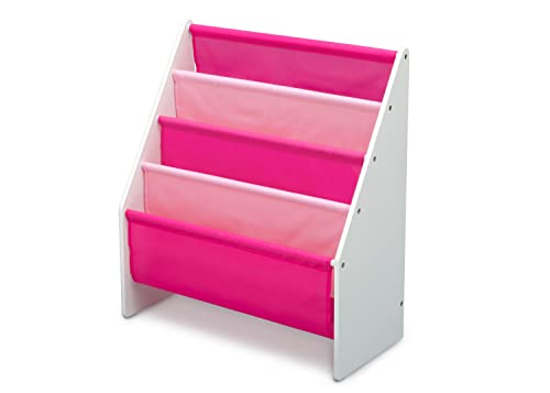 Image of Delta Children Sling Rack Bookshelf for Kids - Easy-to-Reach Storage for Magazines or Coloring Books - Ideal for Playrooms & Homeschooling - Greenguard Gold Certified, White /Pink