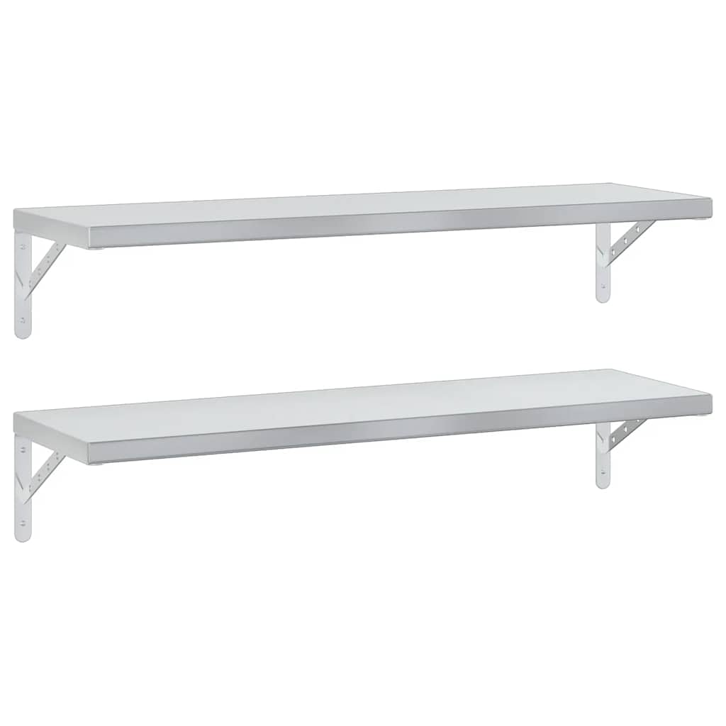 vidaXL Mensole a Muro 2 pz 100x30 cm Argento in Acciaio Inossidabile, mensola sospesa, mensola sospesa a Muro, scaffale espositivo a Muro