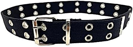 Double Grommet Belt Canvas Punk Style Web Belt Double Eyelet for Women Men Jeans 2 Hole Belts 1.5'' Wide - Image 4