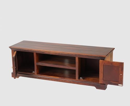 Image of Solid Wood TV Unit for Living Room 55 Inch Furniture - Wooden TV Unit with Storage Cabinet with 2 Door, 2 Shelves Wooden TV Cabinet for Living Room - Fits up to 55-Inch TV (Jason)