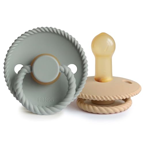 Image of FRIGG Rope Natural Rubber Baby Pacifier | Made in Denmark | BPA-Free (Sage/Croissant, 6-18 Months)