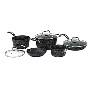 THE ROCK by Starfrit 8-Piece Cookware Set with Bakelite Handles, Black