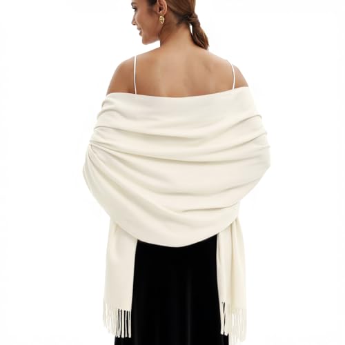 vimate Creme Cashmere Pashmina Schal, Frauen Formale Hochzeit Pashmina Tücher und Wickel für Abendkleider (DE-Cream)