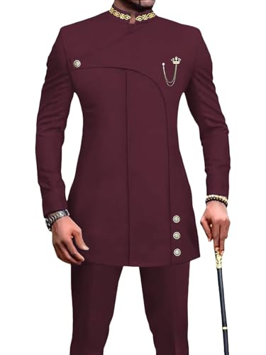 Men's African Suit 2 Pieces Tuxedo Set Solid African Clothes Standard Fit Casual Party Blazer Jacket Pant Set