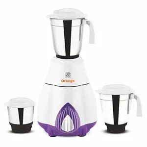 Orange 550 Watt Mixer Grinder Amaze | 100% Copper With Heavy Duty Motor | 2 Virgin & Unbrakable SS Coil Jars(1 Big Jar and 1 Chutney Jar) Stainless Steel Blades | 2 Year Motor Warranty | White Color