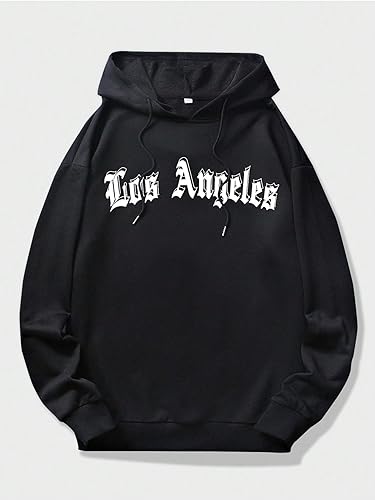 COZYEASE Men's Hoodie Oversized Graphic Hoodies Pullover Long Sleeve Drawstring Casual Hooded Sweatshirt Trendy Black Graphic L2