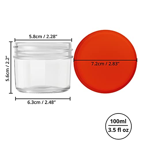 BELLE VOUS 24 Pack Glass Food Containers - 100ml/3.5oz Leak-Proof, Microwavable, Glass Food Jars - Food Storage Containers - Airtight Reusable Containers with Lids - Freezer Safe