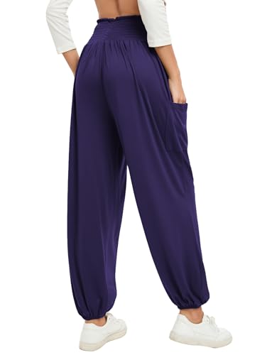 Pantalon de yoga anti-compression taille haute sarouel fluide avec poches