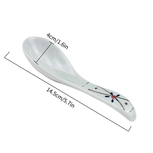 Xytmy Ceramics Soup Spoon Hand Painted Flower Porcelain Handle Chinese Asian Rice Spoon Appetizer Tableware Set Of 5 Light Weight Gift For Housewife Friends Familyends And Family #TOP1
