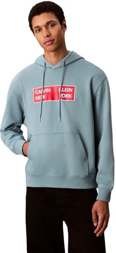 Calvin Klein Hoodie Hombre Terry Box Graphic Regular Fit, Azul (Smoke Blue), XL