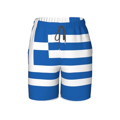 Greek Flag Youth Beach Pants, Soft and Breathable, with Drawstring Waist, Suitable for Sports and Leisure.