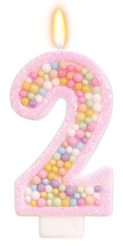 FAMGift Pink Birthday Candles - Number 2 Candle Colorful Macaron Candles 2 Cake Topper Pink Birthday Decorations for Girl Sweet Theme Birthday Party Supplies