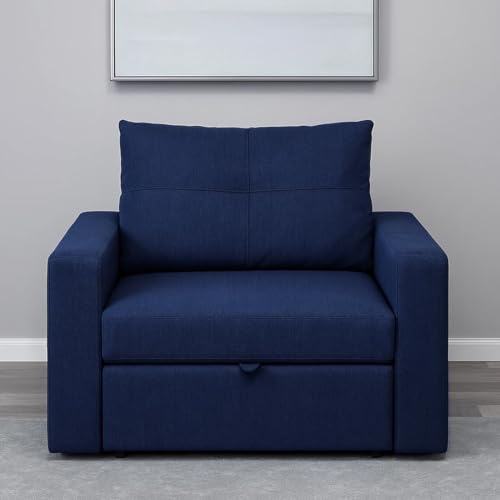 Image of CASASTYLE Seria 1 Seater Pull-Out Premium Fabric Sofa Cum Bed Sofa Set for Living Room (Blue Fabric)