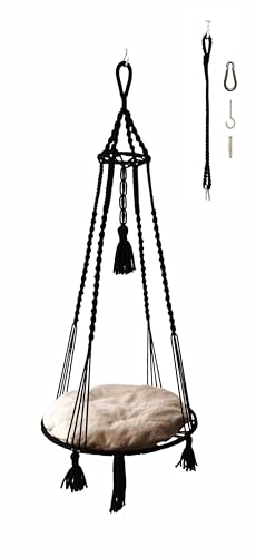 Parduzi Katzenschaukel I Katzenhängebett I Hängematte I Hamock I Katzen Hängeschauckel I Hängeschaukel Handgeknüpft, Schwarz (Schwarz)
