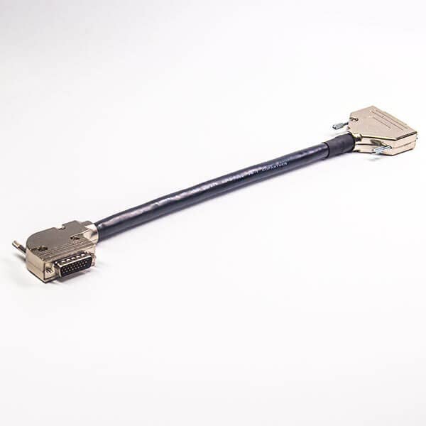 Right Angle DB25 Male Cable Male Connector to Female Connector with Metal Case 0.15M