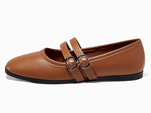 Coutgo Womens Mary Jane Flats Shoes Dressy Comfortable Square Toe Double Strap Soft Work Slip on Ballet Flat4