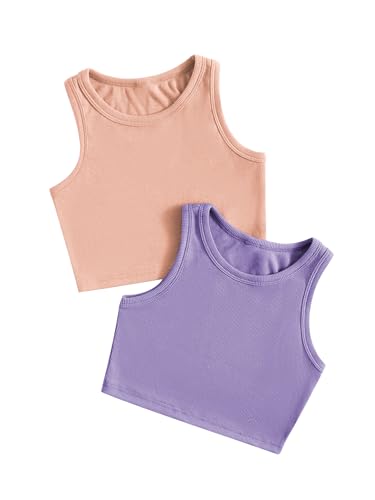 Image of Milumia Girl's 2 Pack Ribbed Knit Sleeveless Round Neck Casual Baisc Crop Tank Top