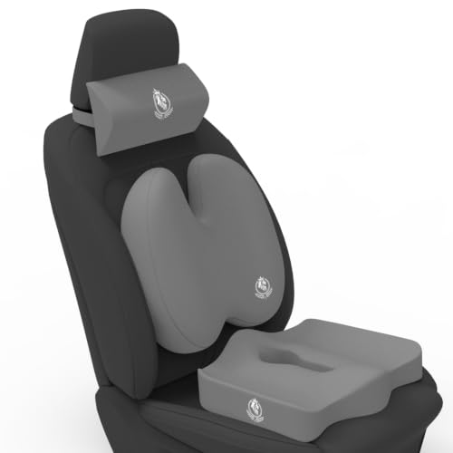 Image of MRRON Neckrest Back Support or Coccyx Orthopaedic Cushion for Long Sitting Universal fit with Ergonomic Design Made by High Density Memory Foam Used for Car or Office Chairs. (Grey, Backpro)