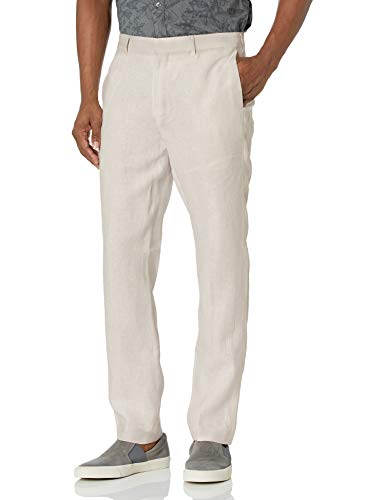 Cubavera Men's Delave 100% Linen Pant, Flat Front Lightweight Fabric, Relaxed Summer Pants for Men, Natural Linen, 40W x 32L