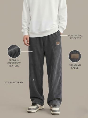 Image of Zombom Men's Comfortable Baggy Corduroy Pants | Relaxed Fit Stretch Waist Trousers for Everyday Wear | Casual Trouser for Man