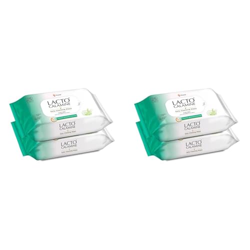 Image of Lacto Calamine Daily Cleansing Facial Wipes 25N Each - Pack of 4 | Wet Wipes for Face with Aloe Vera, Cucumber & Vitamin E | Makeup Remover Wipes| Hydrating,Refreshing, Soothing|Paraben & Alcohol Free