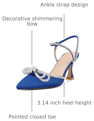 Image of Susanny Women's Closed Toe Rhinstone Wedding Low Heel Slingback Clear Kitten Heels,Adjustable Strap Pointed Toe Bow Pumps High Heeled Prom Dress Shoes