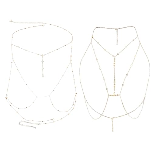 HTTDSLF 2 PCS Chaîne de Corps, Chaîne Corps en Cristal Boho Chaîne Poitrine en Or, Houppe Chaîne Corps, Bikini Bijoux Corps Pours Femmes et Les Filles