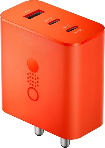 Image of CMF by Nothing 65W Gan 3-Port Type C Super-Fast Charger Adapter with 1M Cable for CMF Phone 1, Nothing Phone 2, Phone 2a, Phone 2a Plus, Samsung S24Ultra, iPhone 16, Pad,Tablet | 65W,45W,18W, Orange