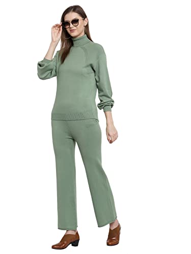 Image of Mafadeny Women Green Solid Turtle Neck Viscose Sweater