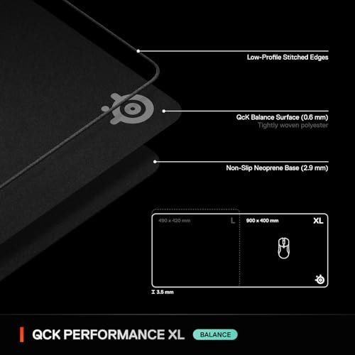 Image of SteelSeries QcK XL Performance Balance Gaming Mousepad - Extra Density for a Smooth Glide - Low-Profile Edge Stitching - Non-Slip Neoprene Rubber Base - 15.75 x 34.43 inch - FPS, MOBAs, RTS, MMO