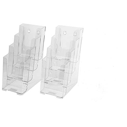 XMSound 2 Pack Acrylic Brochure Holder 4-Inch Wide 4 Tier Clear Literature Holder Premium Acrylic Multi Pocket Display Stand, Wall Mount or Counter Top Use
