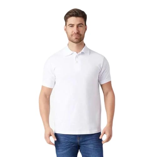 Optima Playera Polo Piqué de Manga Corta Marca Hombre 100% Algodón (MX/US, Alfa, Grande, Regular, Regular, Blanco)