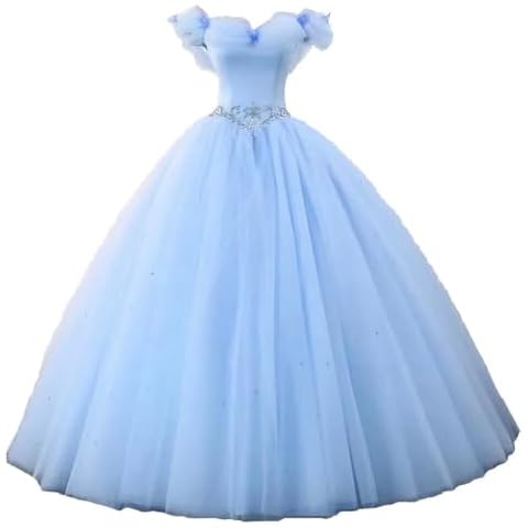 LEJY Women's Ball Gown Cinderella Off Shoulder Prom Gown Wedding Dress 16 Baby Blue Cover