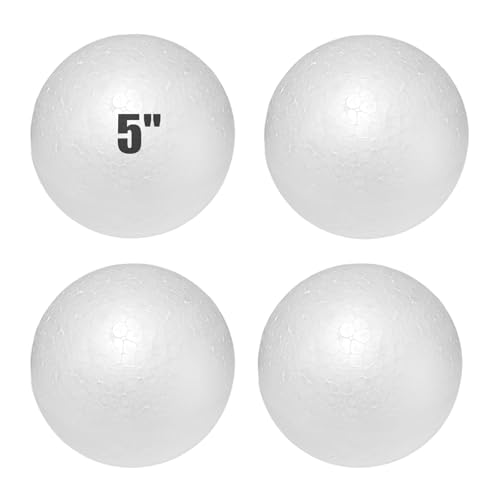 Bolas de espuma de poliestireno de 5 pulgadas, 4 bolas grandes de espuma blanca para manualidades, manualidades, bolas de espuma gigantes para el hogar y la escuela, bolas redondas lisas y sólidas