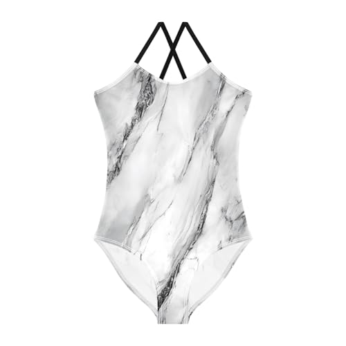 White Marble with A Hint of Black Pattern Girls One-Piece Swimsuit Beach Swim Bathing Suit