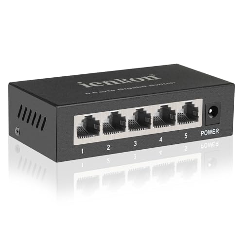 Image of 5 Port Gigabit Ethernet Switch, 1000Mbps Network Hub, Plug & Play, Fanless Metal Housing, Wall /Desktop Mount for Home /Office /Gaming /Streaming , Black