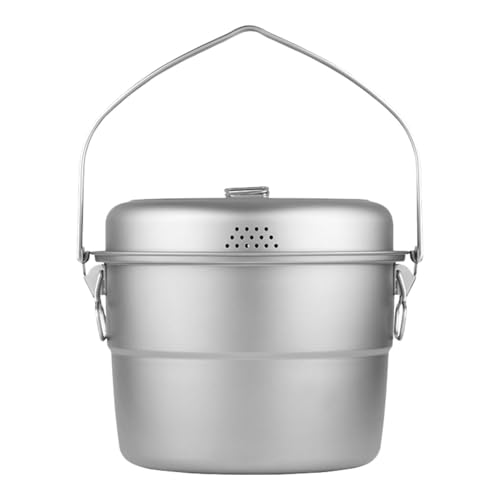 rockible Camping Hanging Pot Outdoor Cookware 5.5 L Capacity with Lid for 5-8 People Cooking Stew Pot Soup Pot for BBQ Travel Holidays, No Steamer Rack