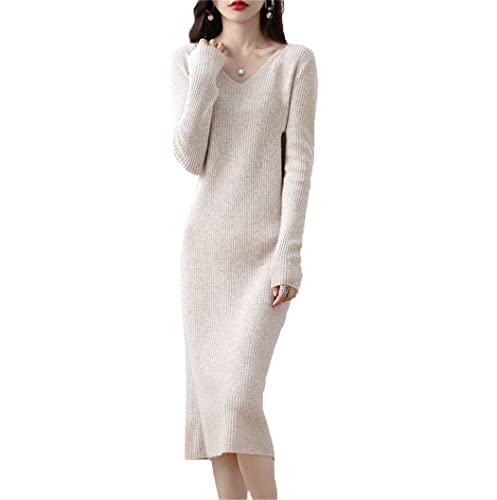 Robe en tricot en laine beige col en V un cocon de douceur au féminin