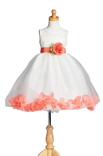 Ivory Lace Rose Petal Tulle Flower Girl Dress Wedding Junior Toddler2